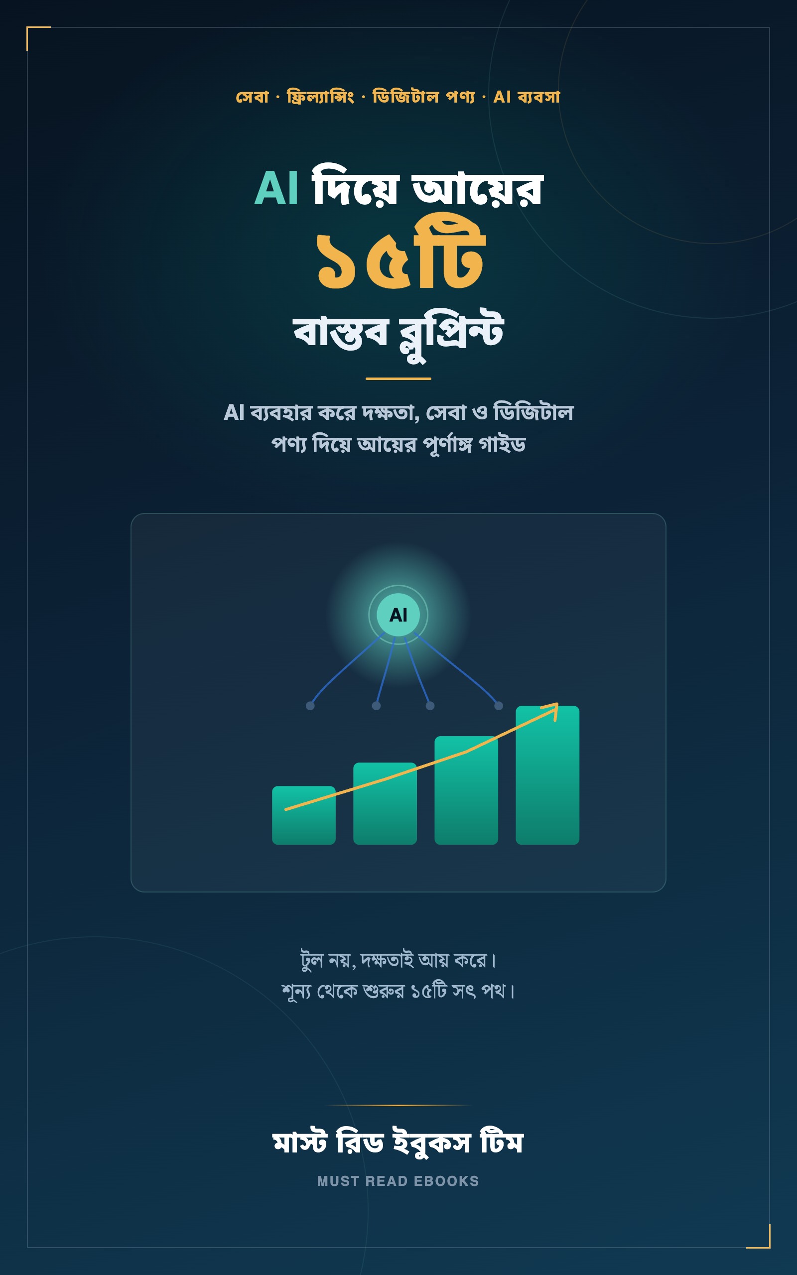 AI দিয়ে আয়ের ১৫টি বাস্তব ব্লুপ্রিন্ট বইয়ের প্রচ্ছদ